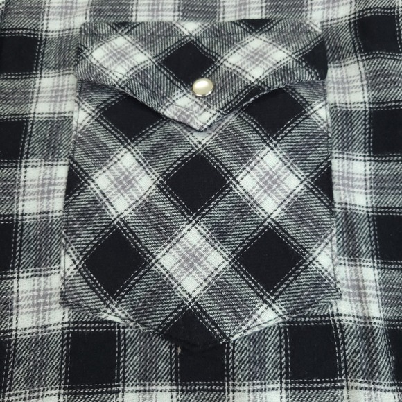 Wrangler Wrancher Shirt Men Medium Regular Fit Black White Plaid Pearl Snap Soft - Picture 2 of 12